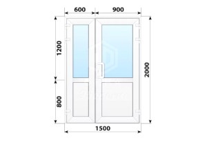 Пластиковая входная полуторная остекленная дверь со стеклом 1500x2000